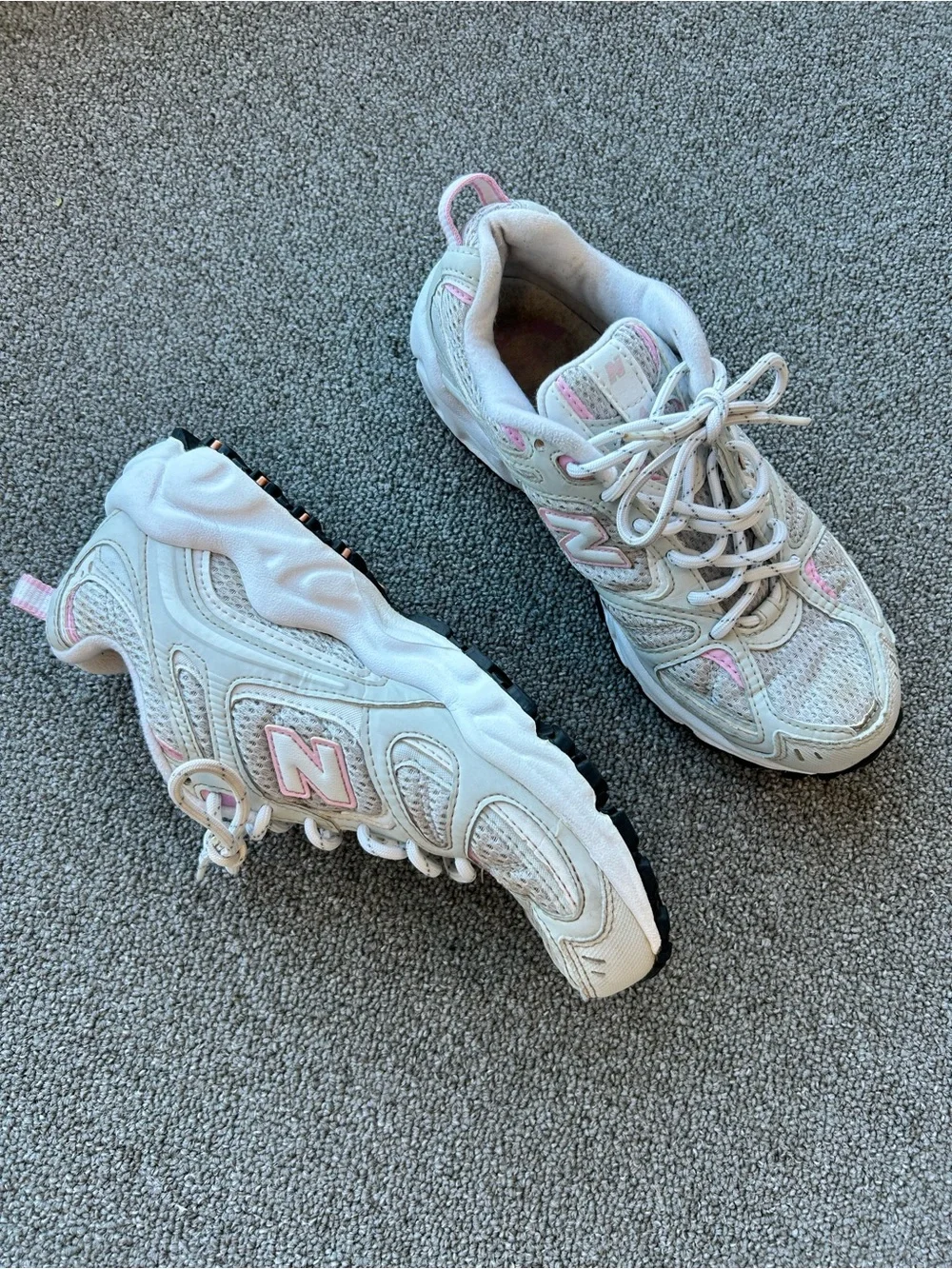 New Balance White Sneakers with Pink Accents